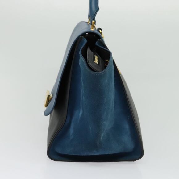 CELINE Trapeze Hand Bag Leather Blue Gold - Picture 5 of 13